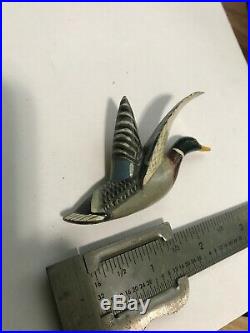 Rare Charles Perdew Original Wooden Duck Decoy Miniature Hat Lapel Pin Henry IL