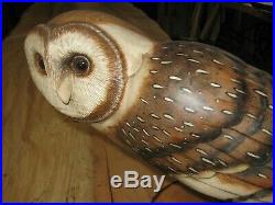 Rare Darkfeather Freedman Wooden Barn Owl Decoy Wood Carving