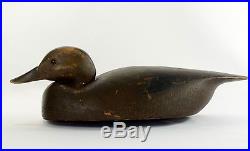 Rare Low Head Black Duck Decoy Carving By Billy Ellis Whitby, Ontario Carver