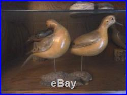 Rare PAIR of Morley dove decoys with wire stand, signed. VA PA DE NJ