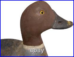 Rare Redhead Duck Early-mid 20th C Vint Hnd Crvd/pnted Wht Cedar Wd Sprtng Decoy