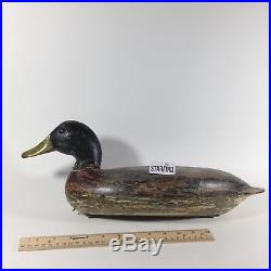 Robert Elliston Mallard Drake Decoy Hollow Carved Glass Eyes Hunting Duck Antiq
