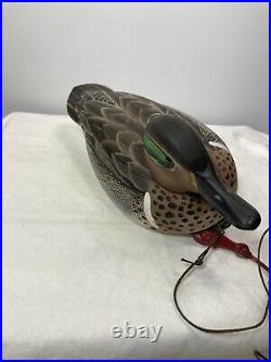 Ron Rue Green Winged Teal Hand Carved Wooden Duck Decoy Dorchester Co. Maryland