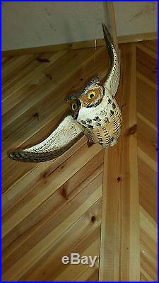 Screech owl, duck decoy, fish decoy, owl decoy, flying carved owl