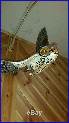 Screech owl, duck decoy, fish decoy, owl decoy, flying carved owl
