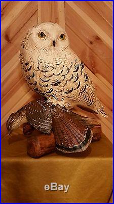 Snowy owl/grouse, duck decoy, wood carving by Casey Edwards