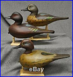 TEAL TRIO (3) East Coast style duck decoys BWT, GWT, CIN original paint WMW