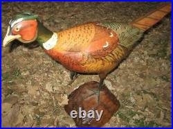 TOM TABER Wood Carved Ringneck Pheasant Signed Early Decoy Sculpture Statue