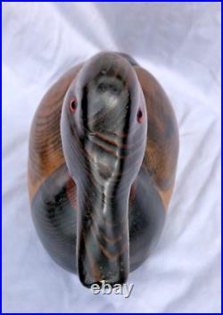 TOM TABER Wooden Carved Art DUCK DECOY Canvasback red eyes