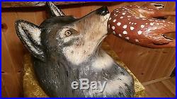 Timber wolf, whitetail fawn, duck decoy, hunting collectible, Casey Edwards