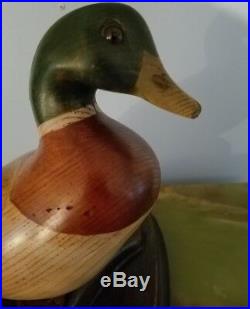 Tom Taber Artist Signed Carved Wood Mallard Duck Decoy On Stand