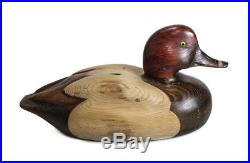 Tom Taber Hand Carved Wood Duck Deco, Red head Dryke. Glass eyes. Signed