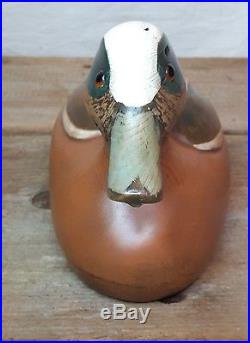 Tom Taber Hand Carved Wooden Duck Decoy Male Green-Winged Teal