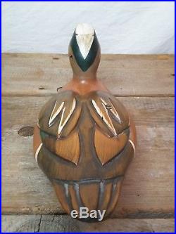 Tom Taber Hand Carved Wooden Duck Decoy Male Green-Winged Teal
