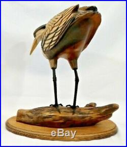 Tom Taber John Fairfield SIGNED, Carved GREAT HERON on Driftwood with Stand