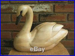 Tom Taber Wood Carved Swan Decoy Glass Eyes Signed