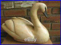 Tom Taber Wood Carved Swan Decoy Glass Eyes Signed