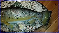 Trophy brown trout, wall mount woodcarving, duck decoy, Casey Edwards