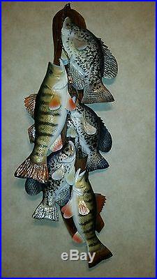 Trophy perch, crappie stringer woodcarving, duck decoy, Casey Edwards