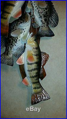 Trophy perch, crappie stringer woodcarving, duck decoy, Casey Edwards