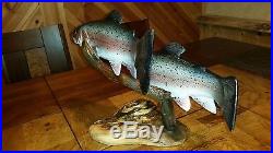 Two trophy rainbow trout woodcarving, duck decoy, fish decoy, Casey Edwards