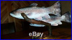 Two trophy rainbow trout woodcarving, duck decoy, fish decoy, Casey Edwards