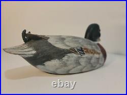Unsigned Drake Mallard Duck Decoy, Carved Wood 10 Detailed Tailfeathers Vintage