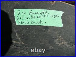 VINTAGE BLACK DUCK DECOY RON BUNNETT BELLEVILLE ONTARIO c1950's