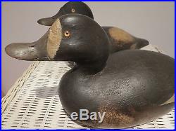 VINTAGE Hand Carved Wood Ducks Pair Decoy KACH Signed Massachusetts