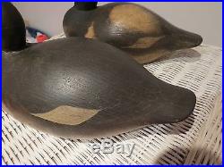 VINTAGE Hand Carved Wood Ducks Pair Decoy KACH Signed Massachusetts
