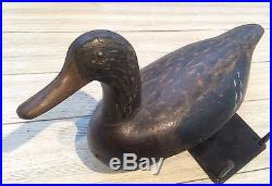 Vintage Long Point Black Duck Decoy Hollow-carved All Original Paint Ontario