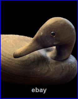VINTAGE- Wooden Duck Decoy Hand Carved Glass Eyes Marked