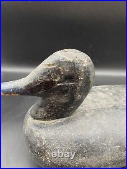 Very Early Aged Blue bill Black Duck Decoy Pegged Head Flat Bottom Folk Art