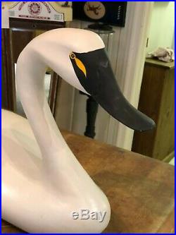 Very Large Hand Carved Solid Wood White Swan Decoy by Capt. Harry Jobes 30 INCH