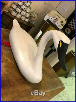 Very Large Hand Carved Solid Wood White Swan Decoy by Capt. Harry Jobes 30 INCH