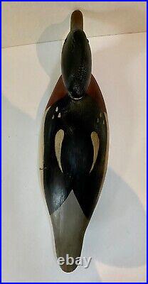 Vint Wood Red-breasted Merganser Duck Decoy, Glass Eyes, Crack in Neck, Unsigned