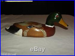 Vintage 1950-60s Decoy Hand Carved & Painted Glass Eye Wood Mallard Duck