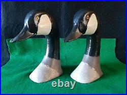 Vintage 1970s Cast Iron Canadian Geese Book Ends Decoys Branded HJ Harry Jobes