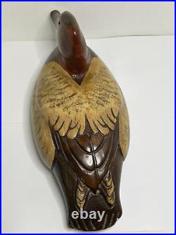 Vintage 1979 Tom Taber Signed Hand Carved Solid Wood Canvasback Duck Decoy