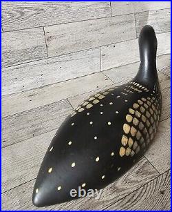 Vintage 1986 Loon Black Wood Duck Decoy, Signed