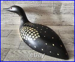 Vintage 1986 Loon Black Wood Duck Decoy, Signed