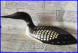 Vintage 1986 Loon Black Wood Duck Decoy, Signed