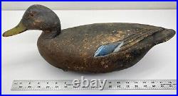 Vintage 50's Wooden Duck Decoy Hand Carved 18 Glass Eyes Mallard Hen Detailed