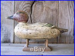Vintage-Antique-Factory-Old-Folk Art-Mason-Teal-Duck Decoy