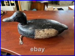 Vintage Antique Wooden Duck Decoy Carved Bluebill Drake Schoenheider circa 1900