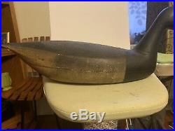 Vintage Antique Wooden Working Early Black And White Duck Decoy (Textured Back)