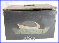 Vintage Burton Wilcox Metal Flip Double Duck Decoys w signed storage box 1893