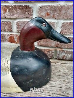 Vintage Canvasback Drake Bobtail Style Carved Painted Wooden Duck Decoy