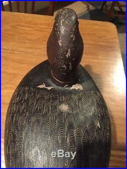 Vintage Carved Drake Redhead Duck Decoy Ex Scratch Op Very Hollow Bottom Board