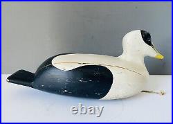 Vintage Carved Eider Duck Decoy, Glass Eyes, Weighted on Base, Unsigned